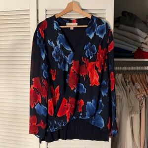 MICHAEL Michael Kors Abstract Floral V-Neck Blouse | XL